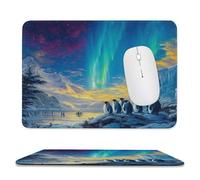 Abstract Rustic Penguin Non-Slip Base Mousepad,Fantasy Beautiful Aurora Borealis Snowy Mountain Pine Trees Penguins Stitched Edges for Decoration,Most Types of Mouse 11.8"x9.8"