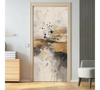 Abstract Rustic Self Adhesive Door Stickers, 3D Peel and Stick, Ink Splatter Cracks Colour Blocks Spots Waterproof Door Decal Vinyl Wall Murals Beige Black Removable Mural for Home Décor, 95 x 215 cm
