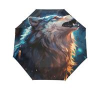 Abstract Sad Wolf Blue Space Umbrella Windproof Automatic Foldable Umbrells Auto Open Close for Men Women Kids