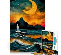 Abstract Sailboat Under Crescent Moon 1000 Piece Jigsaws for Adults Puzzle DownTime Game Decompress Fun Challenge Fine Art (50x75cm)