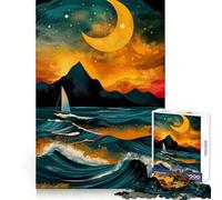 Abstract Sailboat Under Crescent Moon Teenager Jigsaw Puzzles 1000 Pieces Brain Think Neat Cut Real Challenge Great Gift (38x26cm)