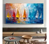 Abstract Sailing Ships Canvas Wall Art,Modern Ocean Landscape Mural,Colorful Sea View Painting for Home Office Room Decor(70x140cm/Frameless)