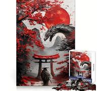 Abstract Samurai Torii Gate Dragon Jigsaw Puzzles for Adults 1000 Pieces Brain Power Snug Connection Home Game Perfect Art (38x52cm)