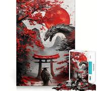 Abstract Samurai Torii Gate Dragon Jigsaw Puzzles for Adults 1000 Pieces Brain Power Snug Connection Home Game Perfect Art (38x52cm)