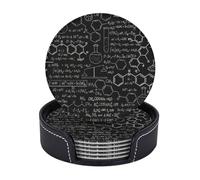 Abstract Science 3D Round Table Mats Set of 6 with Storage, Circular Beverage Mats, PU Leather Coasters for Home