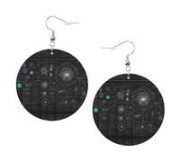 Abstract Science Chemistry Illustration 3d Elegant Leather Round Earrings-Fashionable And Unique Accessories For Everyday Wear