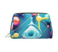 Abstract Science Chemistry Illustration 3D Print Leather Makeup ba Leather Makeup Bag - Stylish Travel & Toiletry Companion