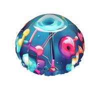 Abstract Science Chemistry Illustration 3d Print Shower Cap,Elastic And Reusable Bath Hair Hat For Long Hair,Large Waterproof Shower Bonnet,For Women Men Kids