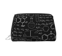 Abstract Science Chemistry Illustration 3D Printed Makeup Bag for Women Portable Leather Make up Bag Travel Cosmetic Bags Organizer, Silver Zipper