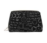 Abstract Science Chemistry Illustration 3D Printed Small Makeup Bag Portable Leather Make up Bag Travel Cosmetic Bags Organizer for Women, Gold Zipper