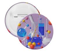 Abstract Science Chemistry Illustration Lapel Pins Round Metal Brooch Badge Cute Tie Tack Pin for Hats, Clothing, Bags Unique Fashion Accessories Gift for Men & Women, white, 1PCS