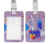 Abstract Science Chemistry Illustration Retractable ID Badge Holder with Lanyard - Vertical Badge Reel,Keychain Clip,Name Tag Id Card Holder Protector for Nurse Officer Teacher Security Staff Women Me