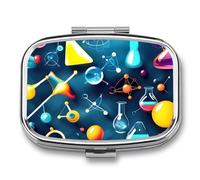 Abstract Science Chemistry Pill Box 2 Compartment, Portable Pill Case with Mirror for Pocket Purse Travel, Mini Metal Medicine Organizer for Vitamins Fish Oil