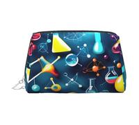 Abstract Science Chemistry Print Leather Cosmetic Pouch, Leather Makeup Bag for Purse with Top Zip Closure Stylish Toiletry Bag
