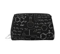 Abstract Science Chemistry Print Leather Cosmetic Pouch, Leather Makeup Bag for Purse with Top Zip Closure Stylish Toiletry Bag