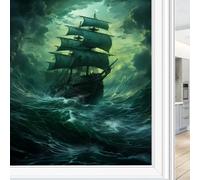 Abstract Sea Ship Window Film Privacy Nautical Boat Retro Fantasy Decorative Stained Static Cling Window Sticker for Home, 45x60 cm
