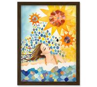 Abstract Sea Swimming Folk Art Bathroom Artwork Framed Wall Art Print A4 Artery8 Brown One Size