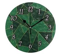 Abstract Seamless Emerald Geometric Green Crystal Polygonal Texture Wall Clock, Silent Non-Ticking Easy to Read Round Decorative Wall Clock with Black Hands for Home Office School 9.5" in Diameter