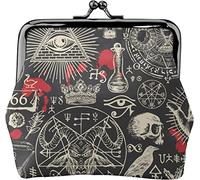 Abstract Seamless On Satanic Theme Women's Leather Coin Purse, Small Change Pouch with Kiss-Lock Clasp Closure Buckle Wallet for Girl Gift