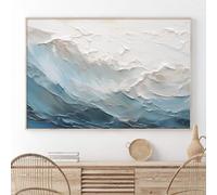 Abstract Seascape Canvas Wall Art Ocean Wave Artwork Blue Ocean Picture Trendy Beach Prints Coastal Landscape Posters Boho Neutral Pictures Blue and White Abstract Painting for Room 16x24in Unframed
