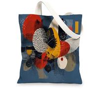 Abstract Shapes Canvas Tote Bags, Colorful Artistic Pattern Reusable Grocery Bags, Lightweight Washable Shoulder Strap Canv, Blue, 13x15 Inch