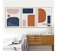 Abstract Shapes Posters and Prints Burnt Orange Blue Blush Pink Wall Art Mid Century Canvas,Painting Home Wall Decor 50x70cmx3 No Frame