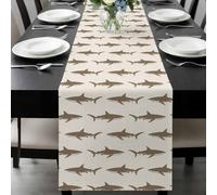 Abstract Sharks Table Runner 13x108 Inches Long Vintage Brown Fish Simple Style Ocean Life Cotton Linen Table Runner Burlap Style for Dinner Table Party Decor Tabletop Decorations