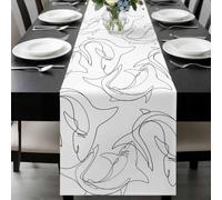 Abstract Sharks Table Runner 13x60 Inches Long Black Line Fish Ocean Life Simple Style Cotton Linen Table Runner Burlap Style for Dinner Table Party Decor Tabletop Decorations