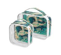 Abstract Sheet Music and Skull Teal Background Mens Toiletry Travel TSA Approved Water-Resistant Clear Makeup Bag Shaving Essentials