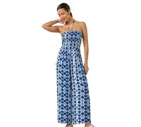 Abstract Shirred Bardot Jumpsuit Roman Navy 18