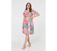 Abstract Shirred Knee Length Dress Izabel London Pink 18