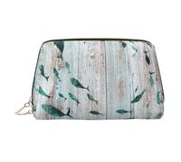 Abstract Shoal of Fish Print Makeup Bag Portable Leather Waterproof Cosmetic Bag Clutch Makeup Brush Bag (6.7x4.3in)