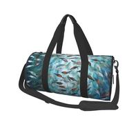 Abstract Shoal of Fish Printed Round Travel Duffel Bag Large Overnight Weekend Bags for Hiking, Vacations, Gym, Sports