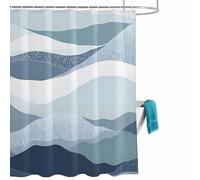 Abstract Shower Curtain for Bathroom, Sea Wave Geometric Blue Grey Gradient Water Ripple Waterproof Cloth Fabric Bathroom Accessories Set with 12 Rust Proof Plastic Hooks, 56” x 78”