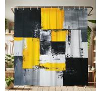 Abstract Shower Curtain, Yellow Black Gray Paint Splash Shower Curtain for Bathroom Decor, Modern Artistic Home Summer Waterproof Fabric Shower Curtain Set with Hooks 72x72 Inch