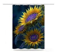 Abstract Shower Curtains for Bathroom 160x200cm, Long Waterproof Bath Curtain, Large Polyester Fabric Window Drapes with 12 Hooks, Weighted Hem Showering Panel, Sunflower Curtains 64x80inch, Model720