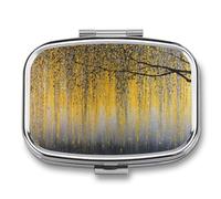 Abstract Silver and Gold Weeping Willow Tree Pill Box 2 Compartment Portable Medicine Pill Case Travel Pill Organizer for Pocket Purse