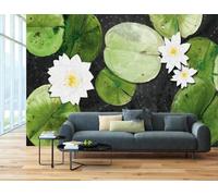 Abstract Simple Green Lotus Leaf Lotus 3D Wallpaper Textured Silk Easy Install Living Room Sofa Bedroom Dining Room Home Decoration Wall-200cm×140cm