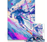 Abstract Skier on Mountain Slope for Adults 1000 Piece Puzzle Tension Relief Good Thick Enjoyable Challenge Xmas Santa Gift (50x75cm)
