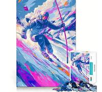 Abstract Skier on Mountain Slope for Adults 1000 Piece Puzzle Tension Relief Good Thick Enjoyable Challenge Xmas Santa Gift (50x75cm)