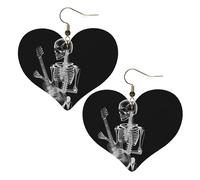 Abstract Skull Skeleton Playing Guitar Leather Earrings for Women Heart Earrings Lightweight Dangle Drop Earrings Cute Jewelry Gift, One Size, No Gemstone
