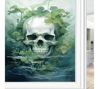 Abstract Skull Window Privacy Film Fantasy Skeleton Leaf Gothic Stained Glass Window Coverings Static Cling Window Film for Home Office Stores 45 x 60 cm