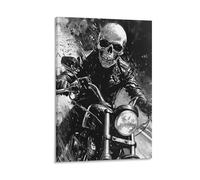 Abstract Skulls Canvas Wall Art, Dark Skull Biker Motorcycle Gothic Picture Painting on Canvas, Print Poster Decoration Artwork for Home Living Room Bedroom Wall Decor Frame 16x24inch(40x60cm)