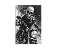 Abstract Skulls Canvas Wall Art, Dark Skull Biker Motorcycle Gothic Picture Painting on Canvas, Print Poster Decoration Artwork for Home Living Room Bedroom Wall Decor Unframe 08x12inch(20x30cm)