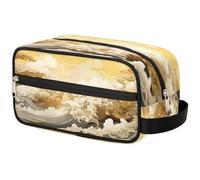 Abstract Spray Golden Toiletry Bag Hanging Cosmetic Bag Portable Travel Makeup Bag Large Capacity Shaving Bag for Men Women, Abstract Spray Golden, 10.5×4.4×5.3 in
