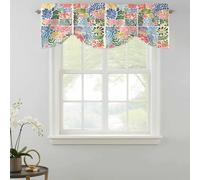 Abstract Spring Flower Tie Up Valances Curtain, Retro Colorful Simple Print Adjustable Rod Pocket Short Window Treatment Tie Up Curtains Valances for Kitchen Living Room Bathroom 54x18 Inches