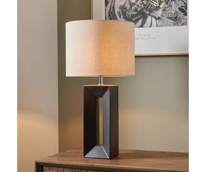 Abstract Square Block Ceramic Table Lamps For Living Room | Modern Bedside Black Lamp Base With Cream Shade | Contemporary Stylish Standard Table-Lamp and Lampshade (Tall: W30xD30xH58.5cm)