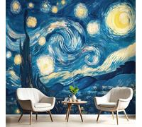Abstract Starry Sky Wallpaper 400×280 Cm Wallpaper 3D Effect for Living Room Fireplace Feature Wall Bedroom Ceilings Kitchen, Oil Painting of A Small Village Mural Home Decor Dark Blue