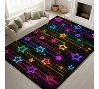 Abstract Stars Neon Lines Rugs Living Room 120 x 180 cm, Machine Washable Non-Slip Rug Low Pile Rugs Anti Slip Fluffy Carpet for Living Room, Bedroom (Black Yellow)