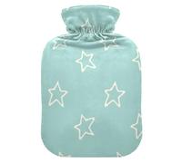 Abstract Stars Shape Drawed Bold Lines Green Water Bottle for hot Water with Soft Cover, 2L Warm Compress for Hand Feet Warmer